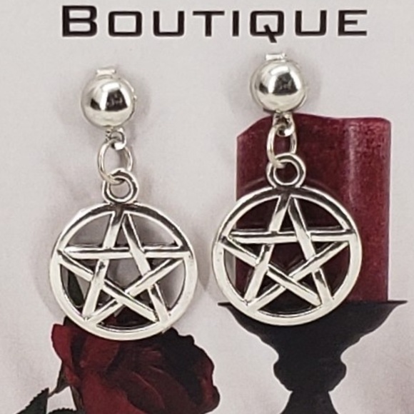 Silver Pentagram on Pierced Posts - Picture 2 of 2